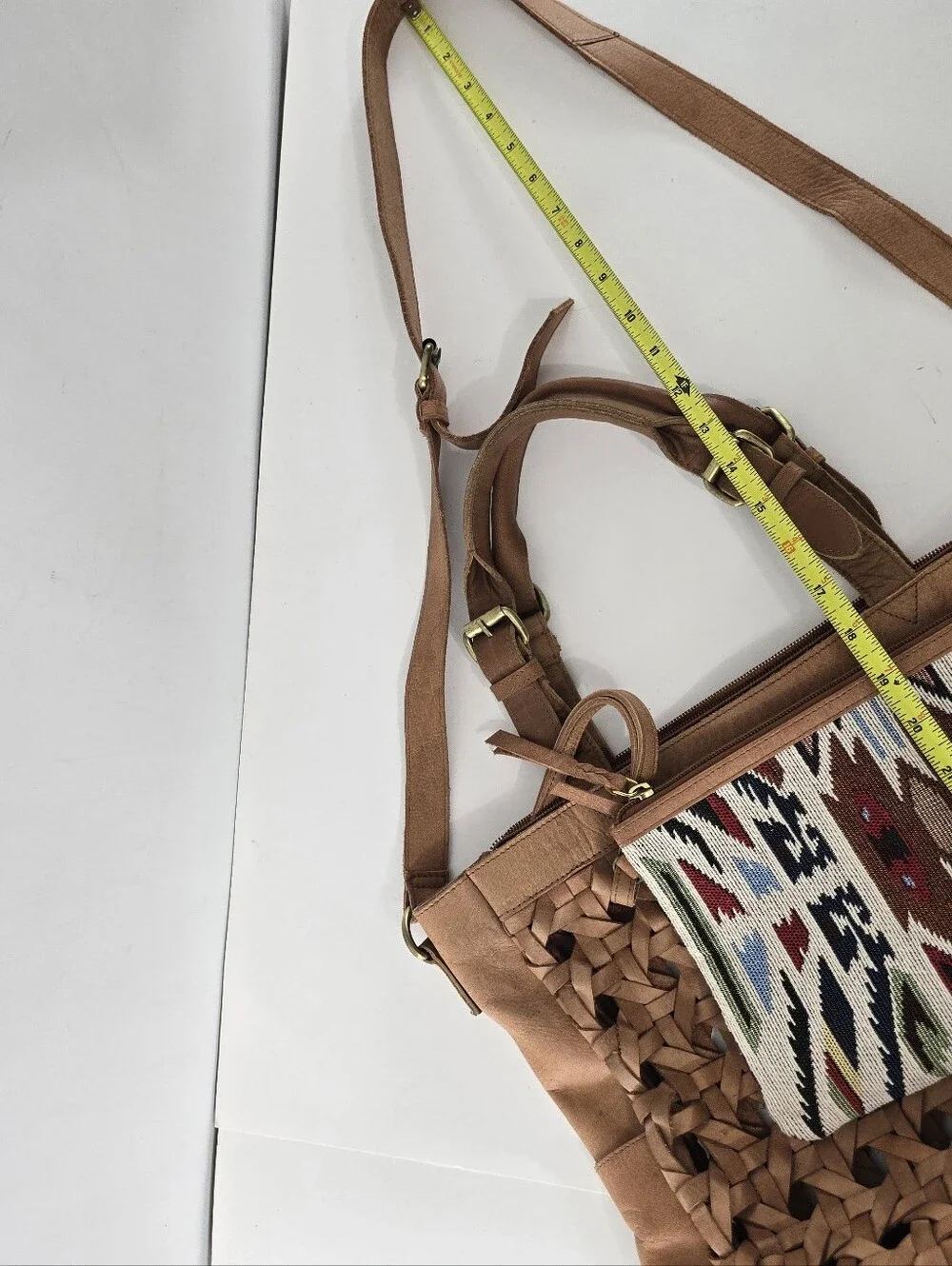 Anabaglish Hadley Woven Leather Satchel Crossbody With Pouch Bag Purse Set Tan